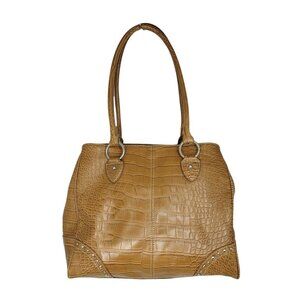 Tommy Hilfiger Tan/Light Brown Leather Shoulder Bag Purse‎ Toe Faux Croc